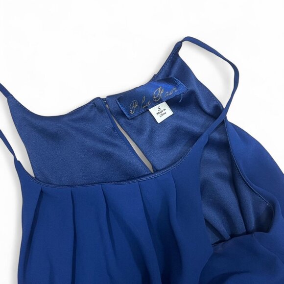 Navy‎ Blue Sleeveless A-Line Mini Dress Cinched Waist Spaghetti Strap Small Knee - Picture 2 of 4